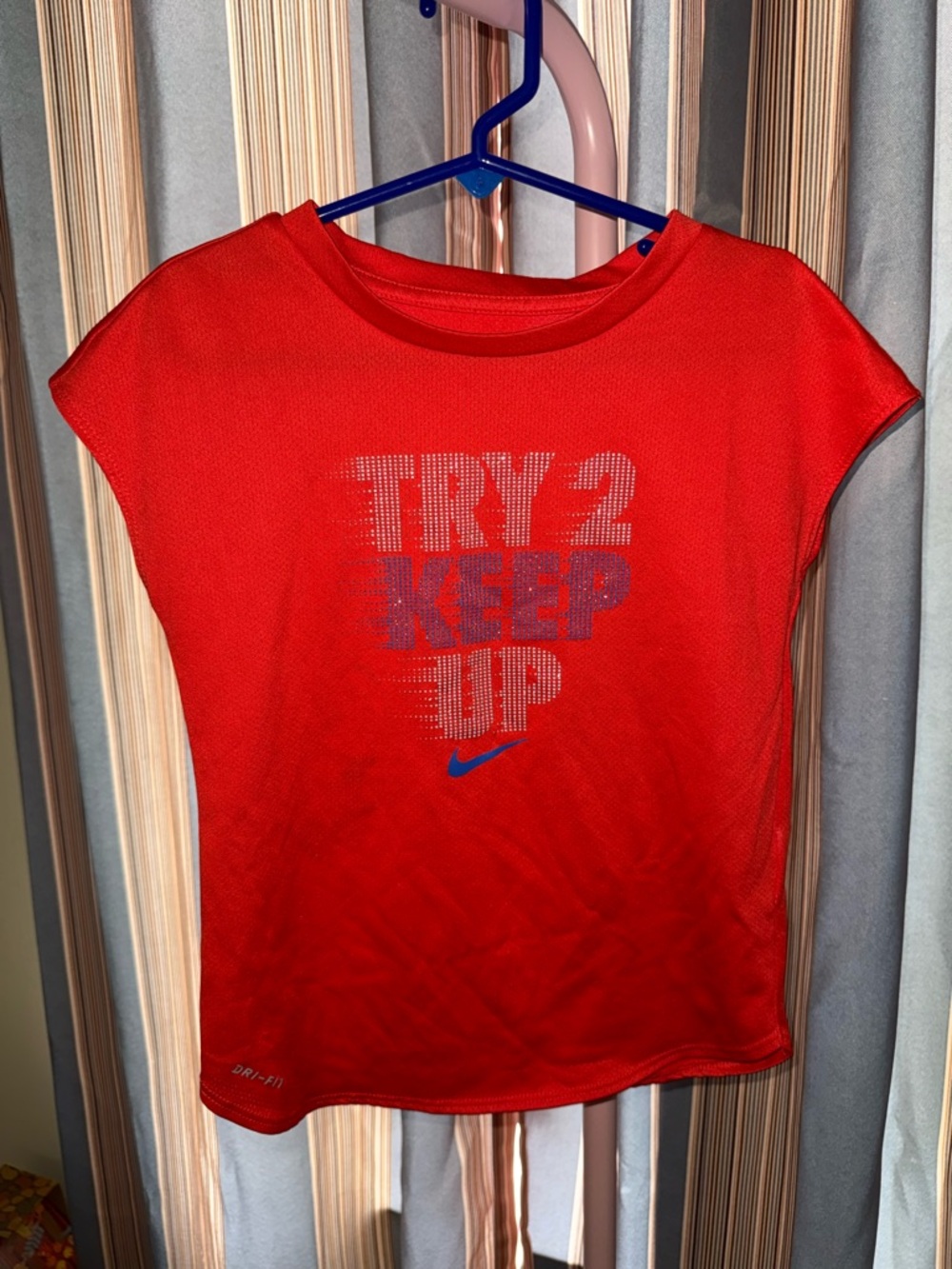 Nike Red Graphic 'TRY 2 KEEP UP' DriFit Tee - Little Girls Size 6X